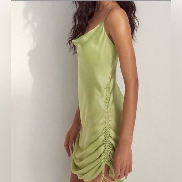 Wilfred Pistachio Cowl Neck Ruched Slip Satin Dress - Picture 2 of 7
